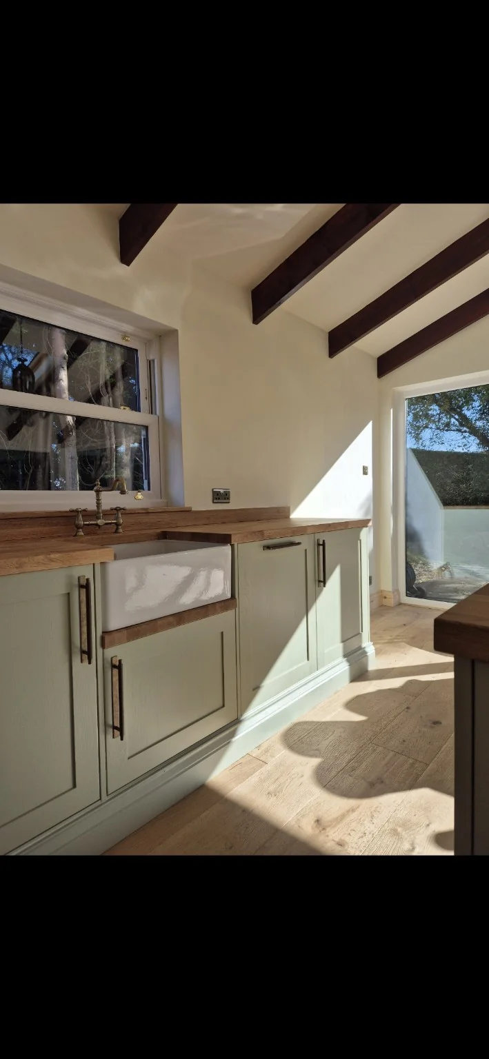 Painted shaker kitchen with oak worktops in Perth